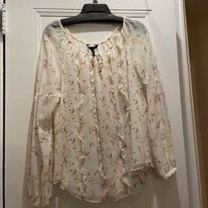 White floral WHBM long sleeve blouse size 12